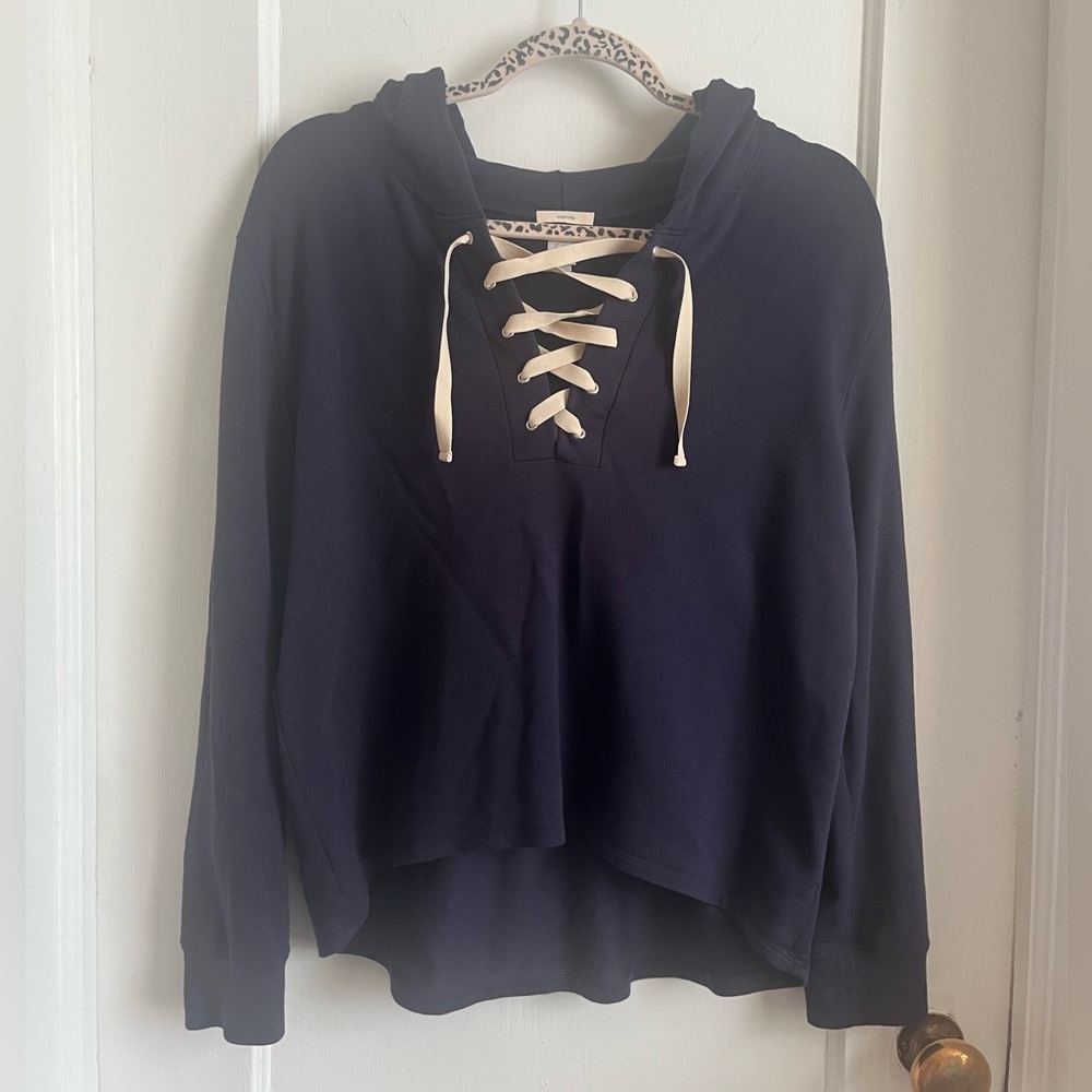 Eberjey Navy Mason Lace Up Hoodie